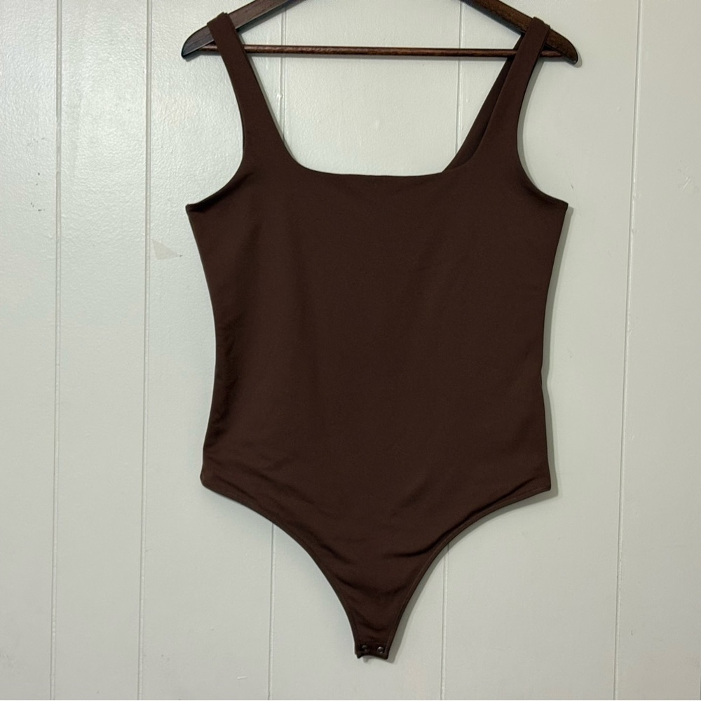 Abercrombie & Fitch Soft A&F Brown Square Neck Bodysuit Size L Stretch Fitted